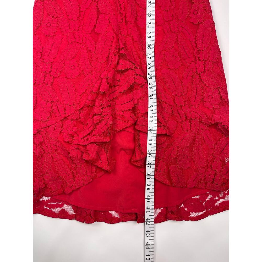 Maggy London Red Lace Sleeveless V Neck Cocktail Dress Size 2 Midi - Picture 7 of 11